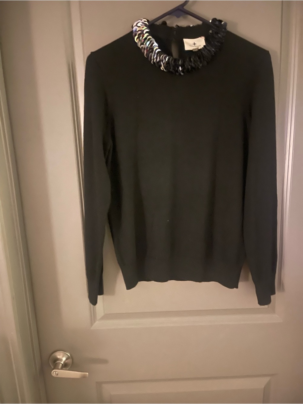 Tuckernuck Black Crewneck Sweater with Embellished  sequined Collar supersoft M